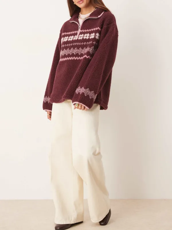 Patterned Sherpa Half-Zip Sweatshirt