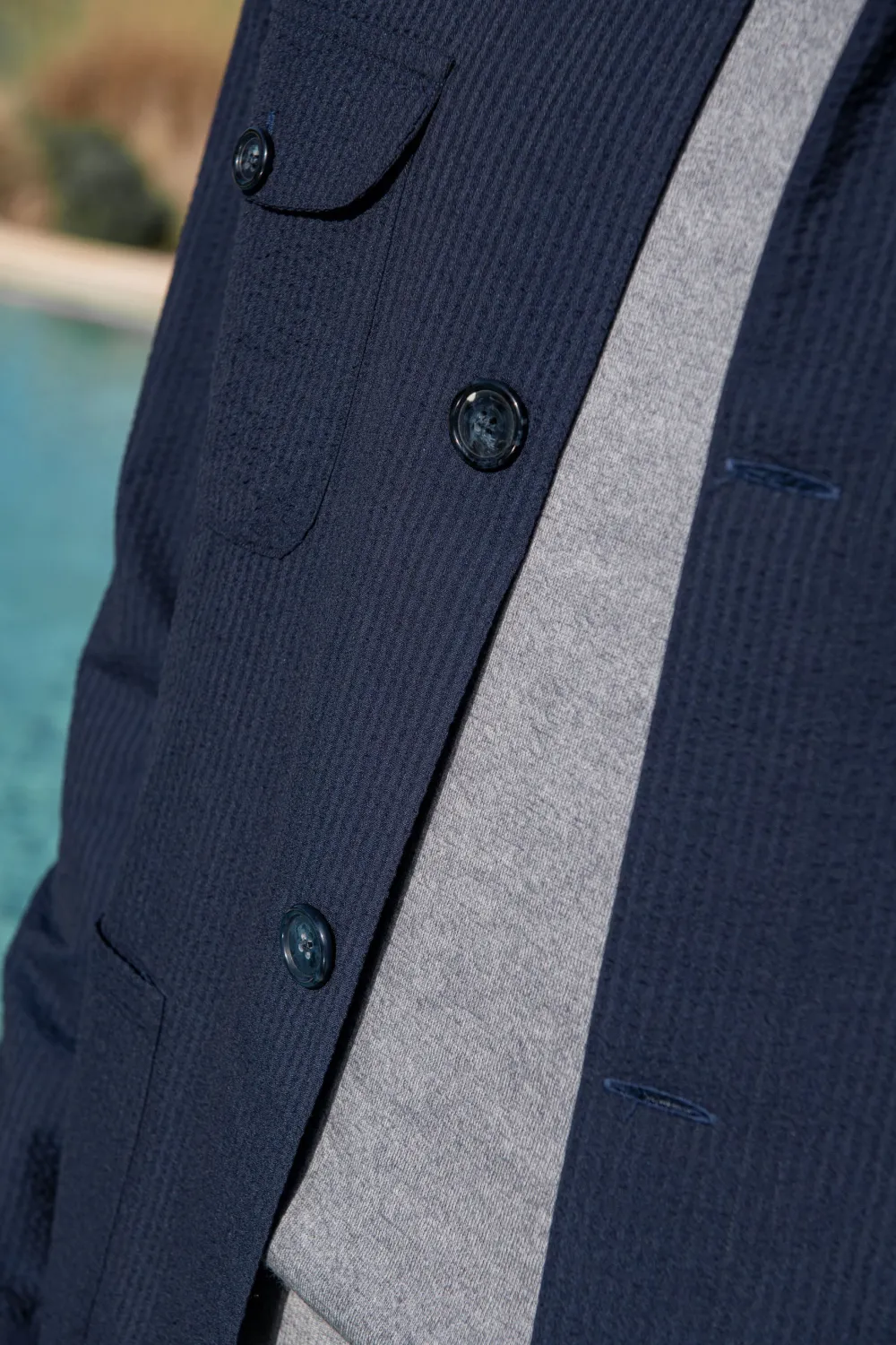 Blue Safari Jacket In  Seersucker