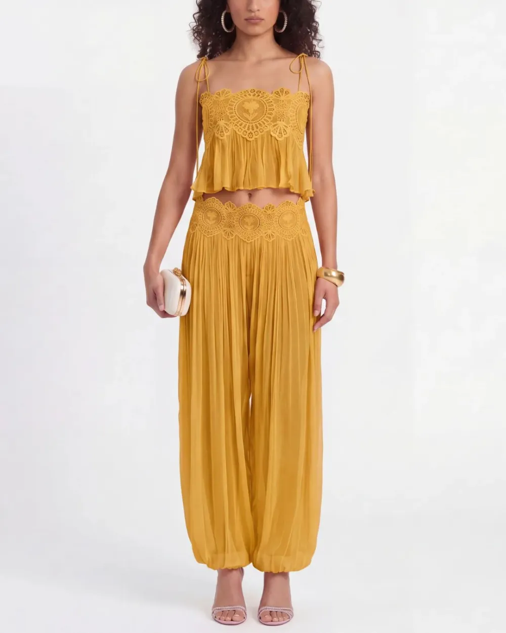 Slim Fit Ruffle Trim Open-Back Chiffon Set