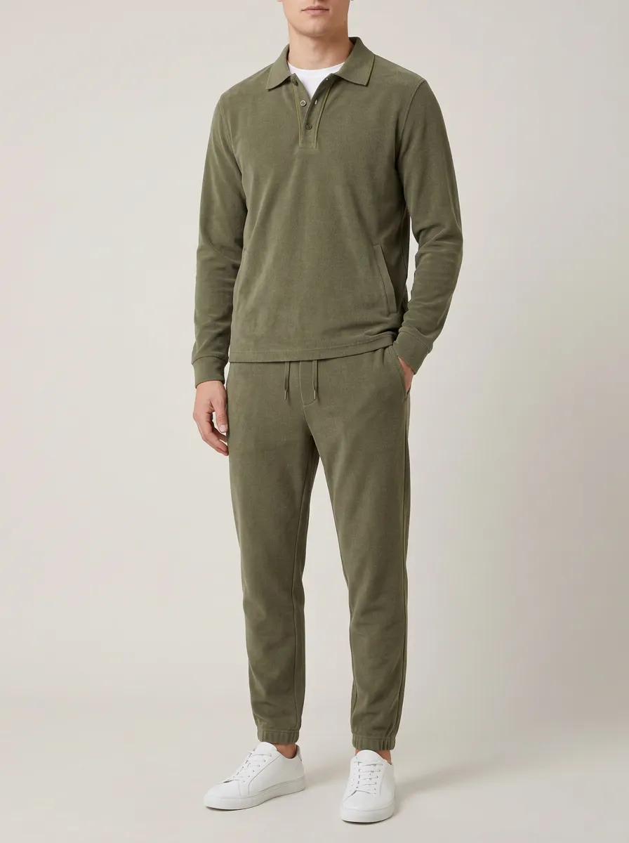 Men's Heritage Inspired Textured Polo Collar Jacket and Jogger Pants Set