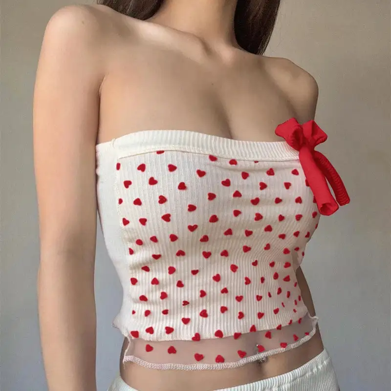 Mesh Lace-Trim Knitted Printed Tank Top