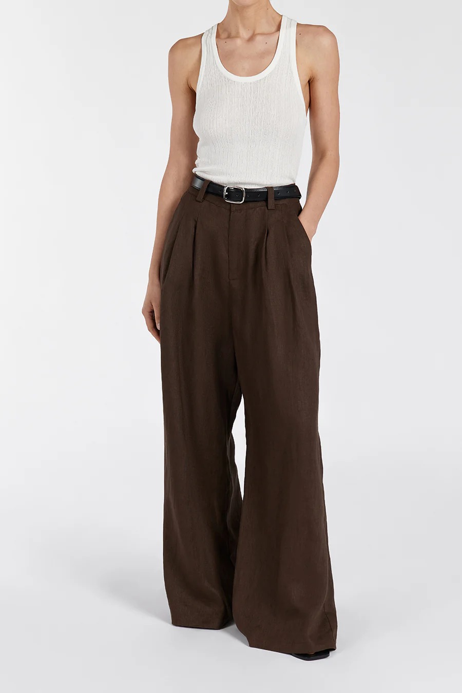 BITTER CHOC LINEN PANT