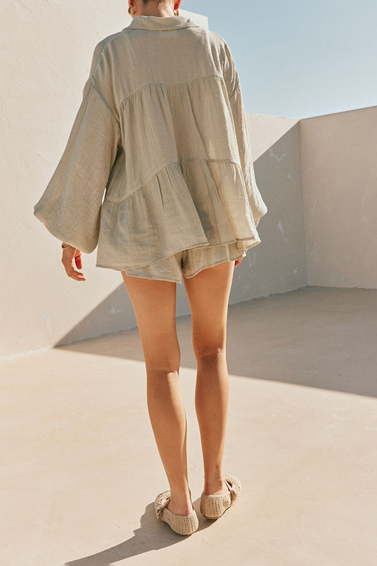 Loose Fit Ruffled Button Up Shirt