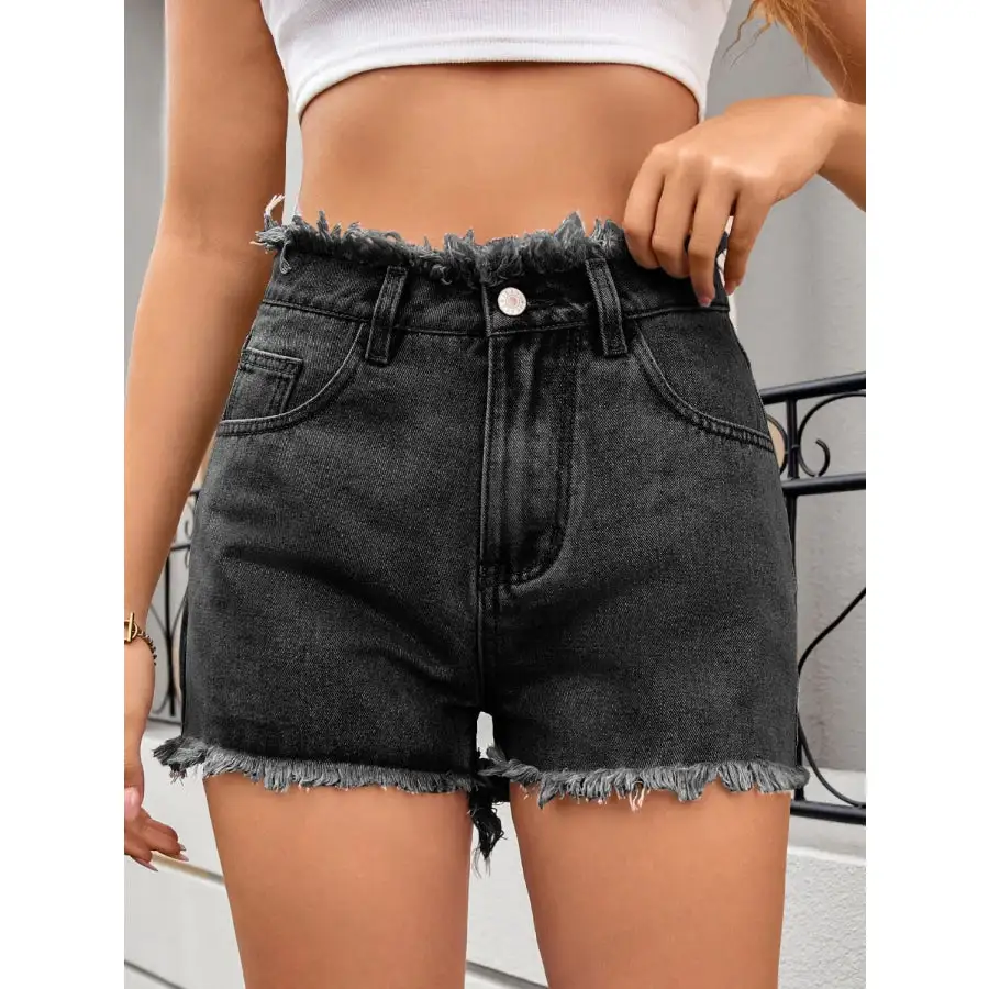 Classic Washed Raw Hem Denim Shorts