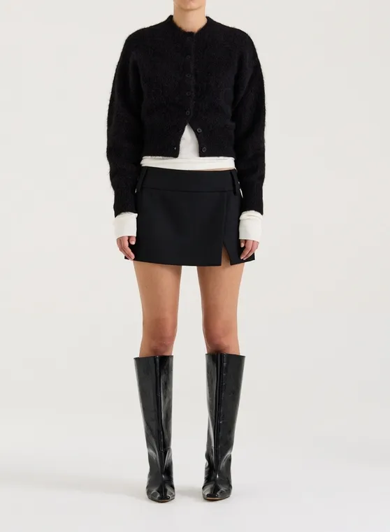 Black Low-Rise Twill Skirt
