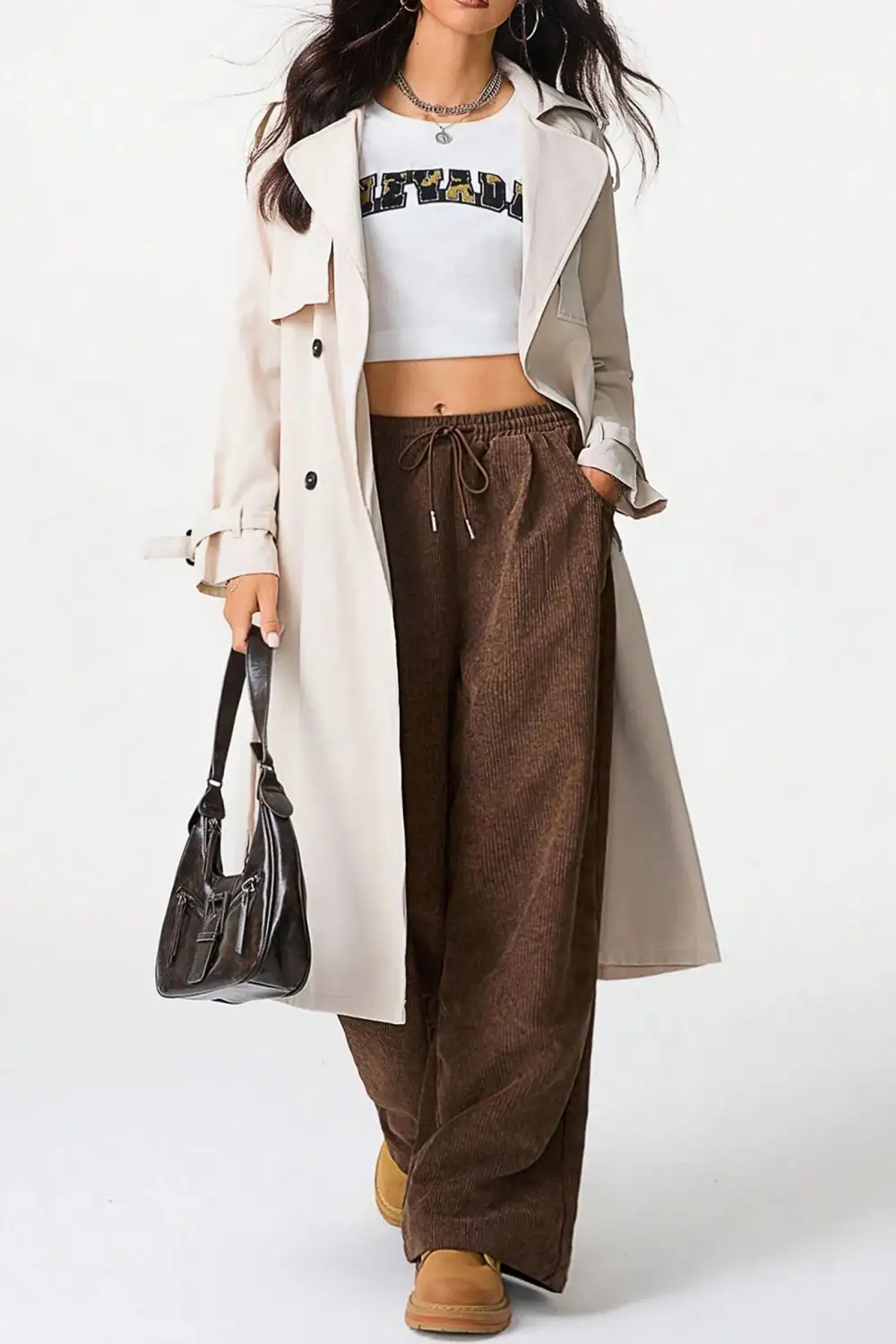 Relaxed Drawstring Wide Leg Flannel Pants
