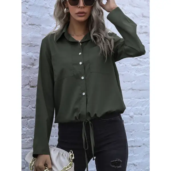 Perfee Tied Hem Button Down Long Sleeve Shirt