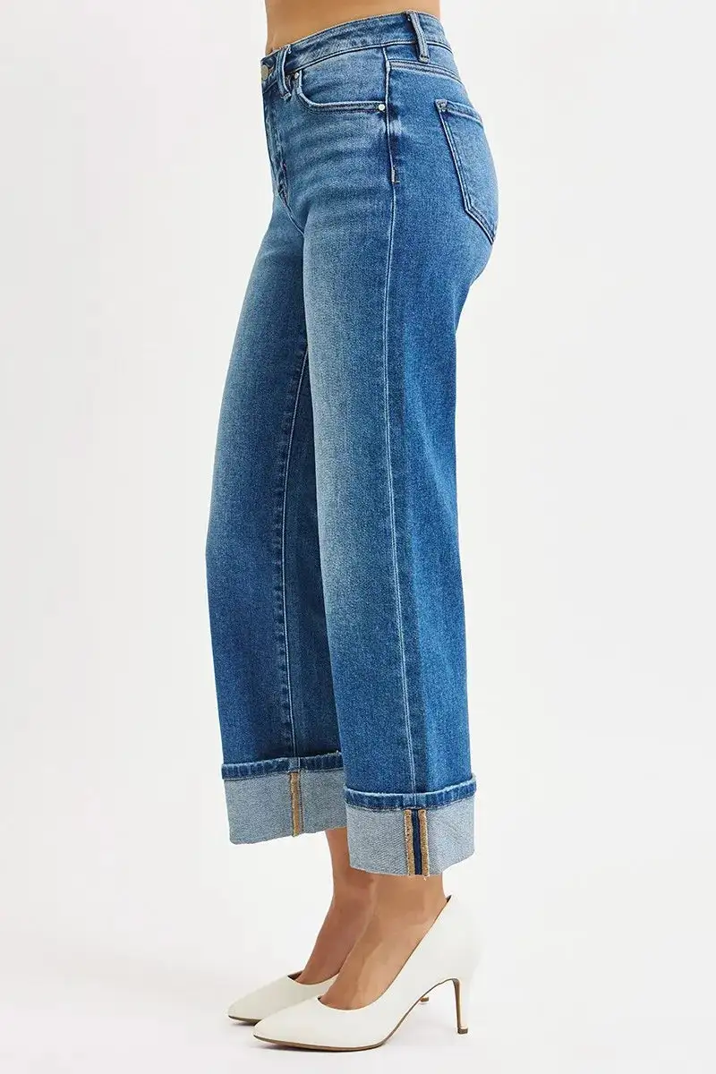 Mid-Rise Cropped Raw-Hem Washed Straight Leg Jeans