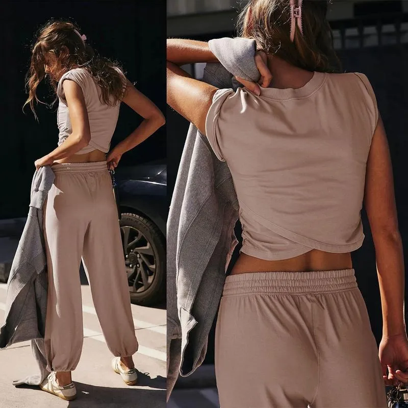 Women's Casual Short-Sleeve T-Shirt and Sweatpants Tracksuit
