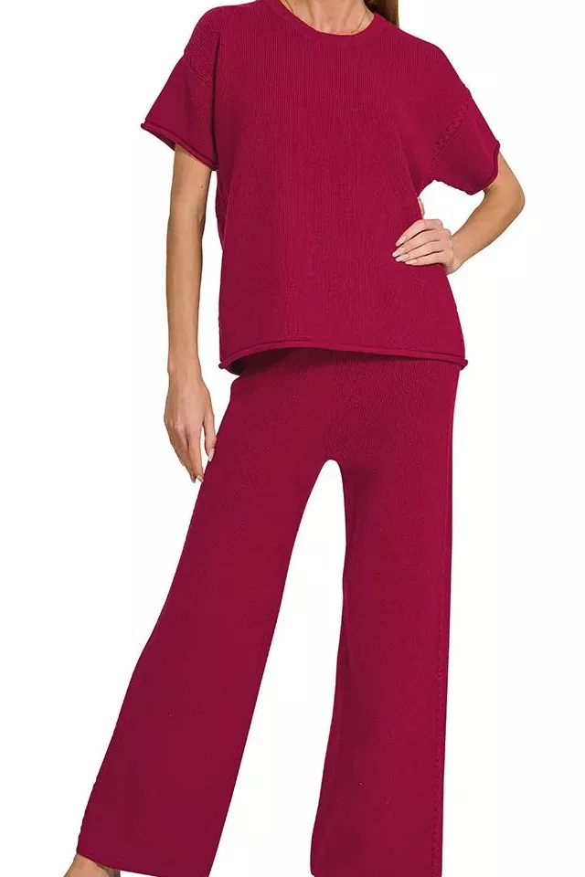 Refined Viscose Round Neck Top & Pants Set