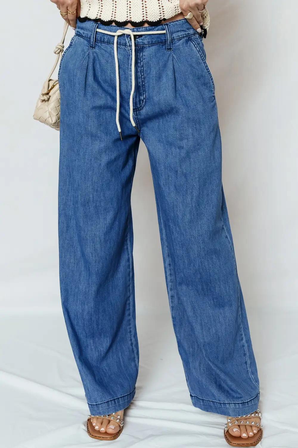 Wide Leg Dusk Lace-up Pull On Jeans