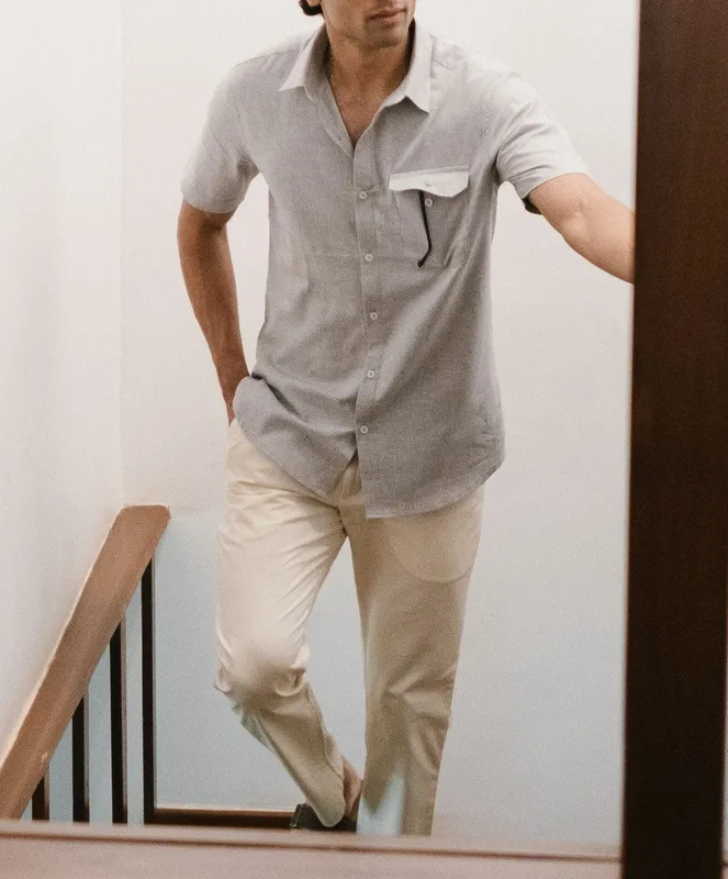 Light Gray Short Sleeve Cotton Shirt