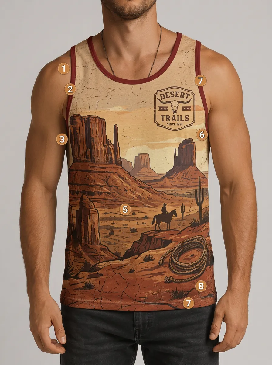 Men's Contrast Trim Desert Graphic Print Tank Top