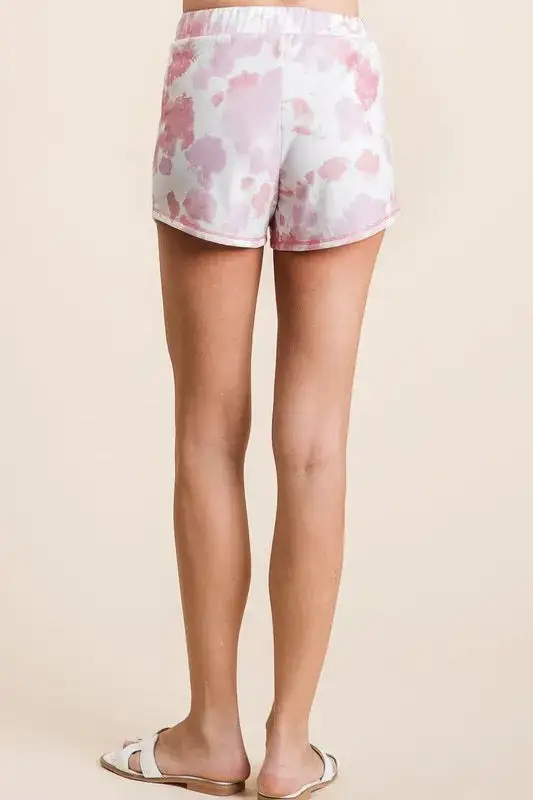 Tie Dye Print Terry Shorts with Side Pockets