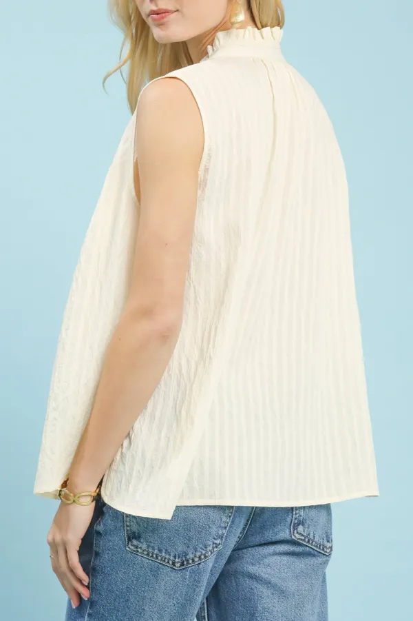 Textured Gauze Split-Neck Boho Blouse