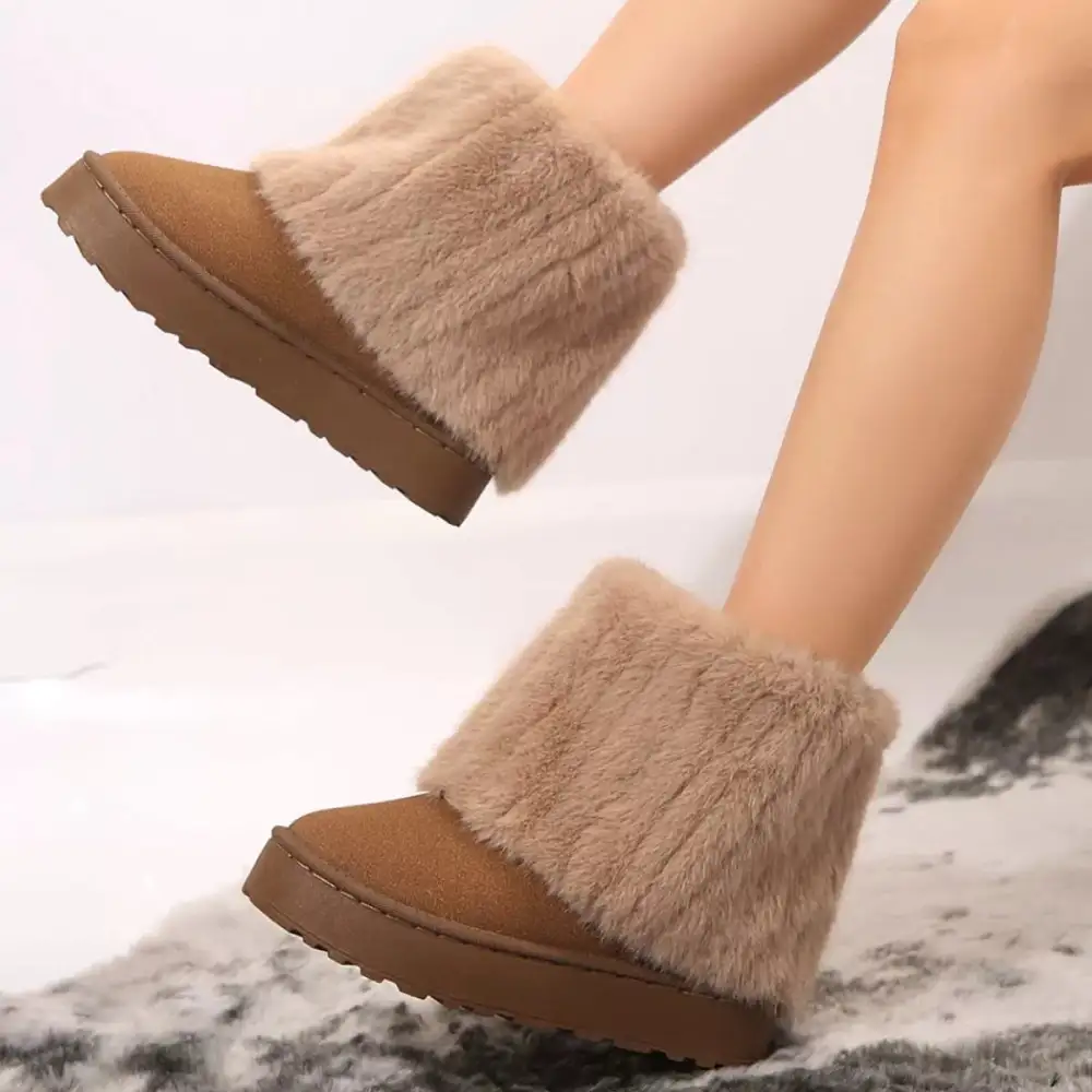 Fuzzy Round Toe Platform Boots
