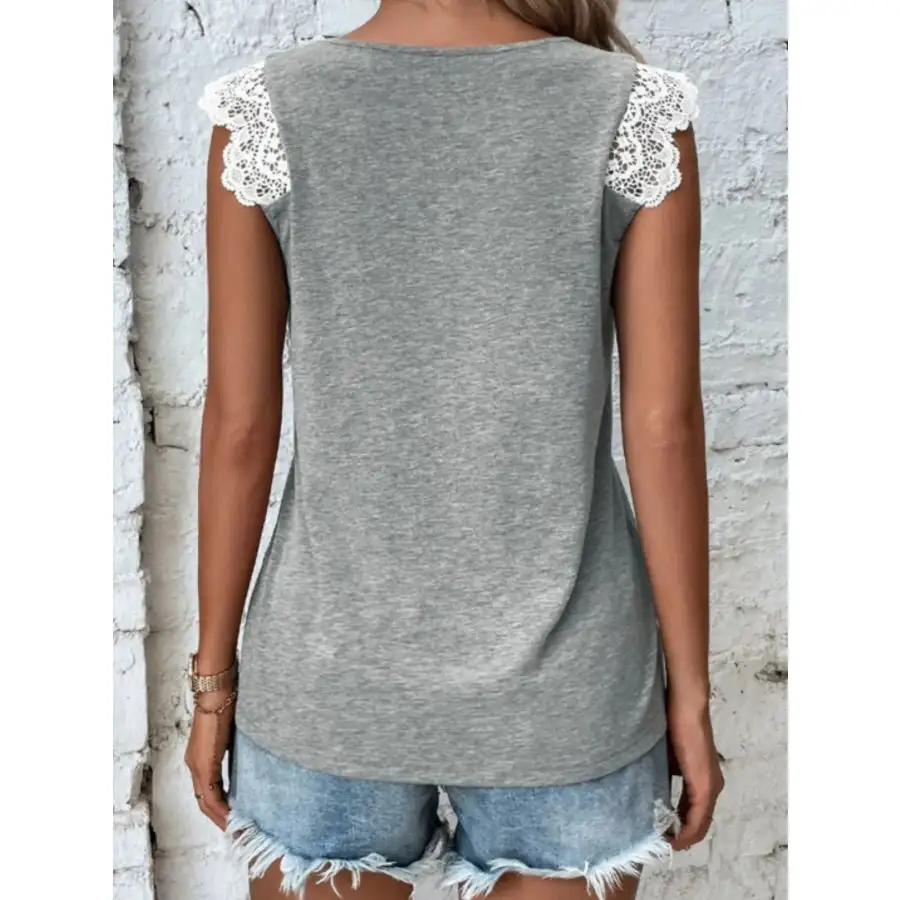 Lace Trim Cross Front V Neck Tank