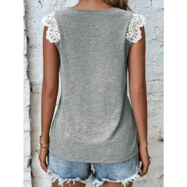 Lace Trim Cross Front V Neck Tank