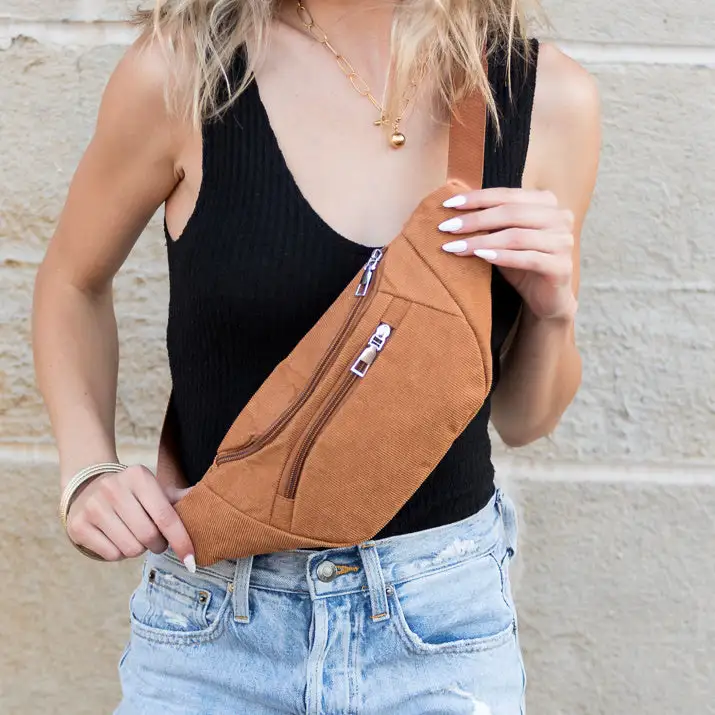 Corduroy Sling Crossbody Belt Bag