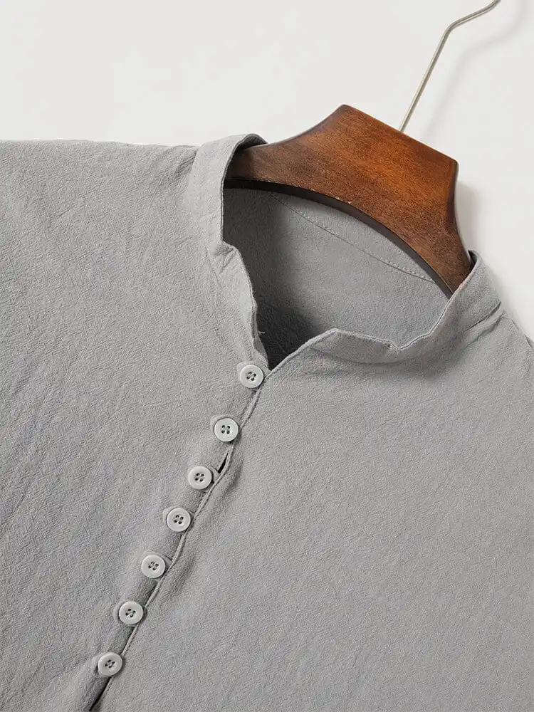 Leisure Half Placket Cotton Linen Shirt