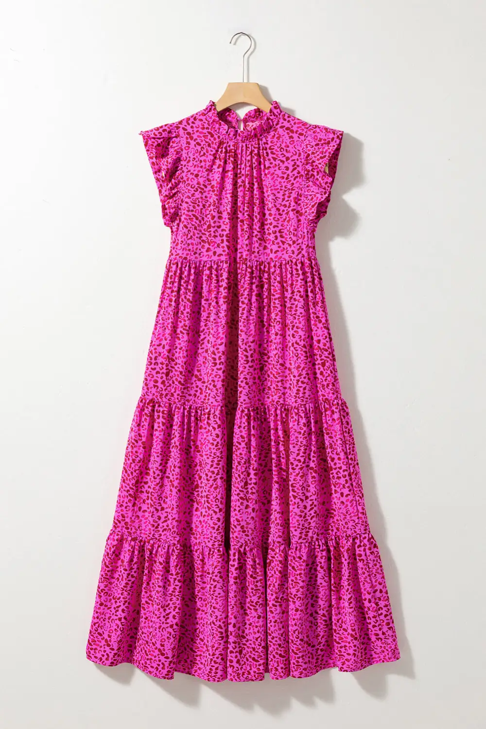 Leopard Print Ruffled Trim Tiered Maxi Dress