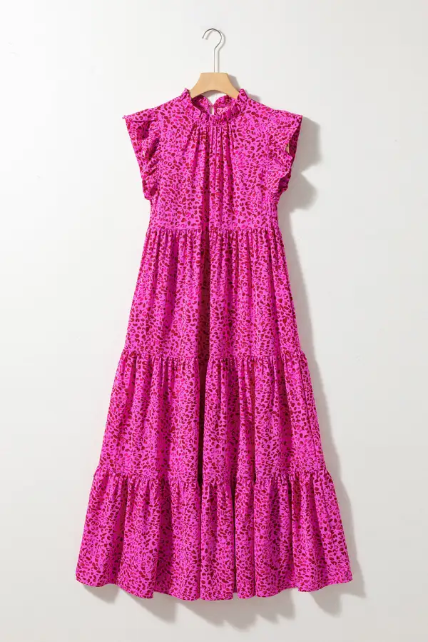 Leopard Print Ruffled Trim Tiered Maxi Dress