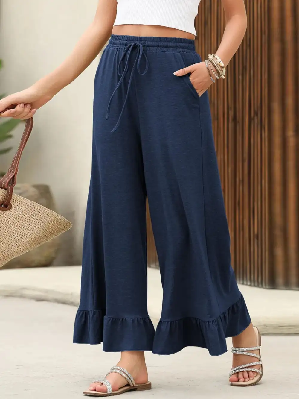 Everyday Ruffle Trim Wide Leg Pants