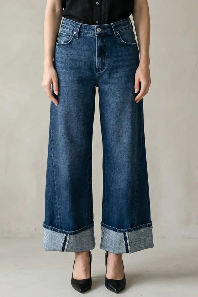 High Rise Wide Leg Straight Leg Denim Jeans