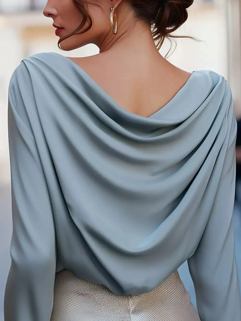 Refined Cowl Neck Long Sleeve Blouse