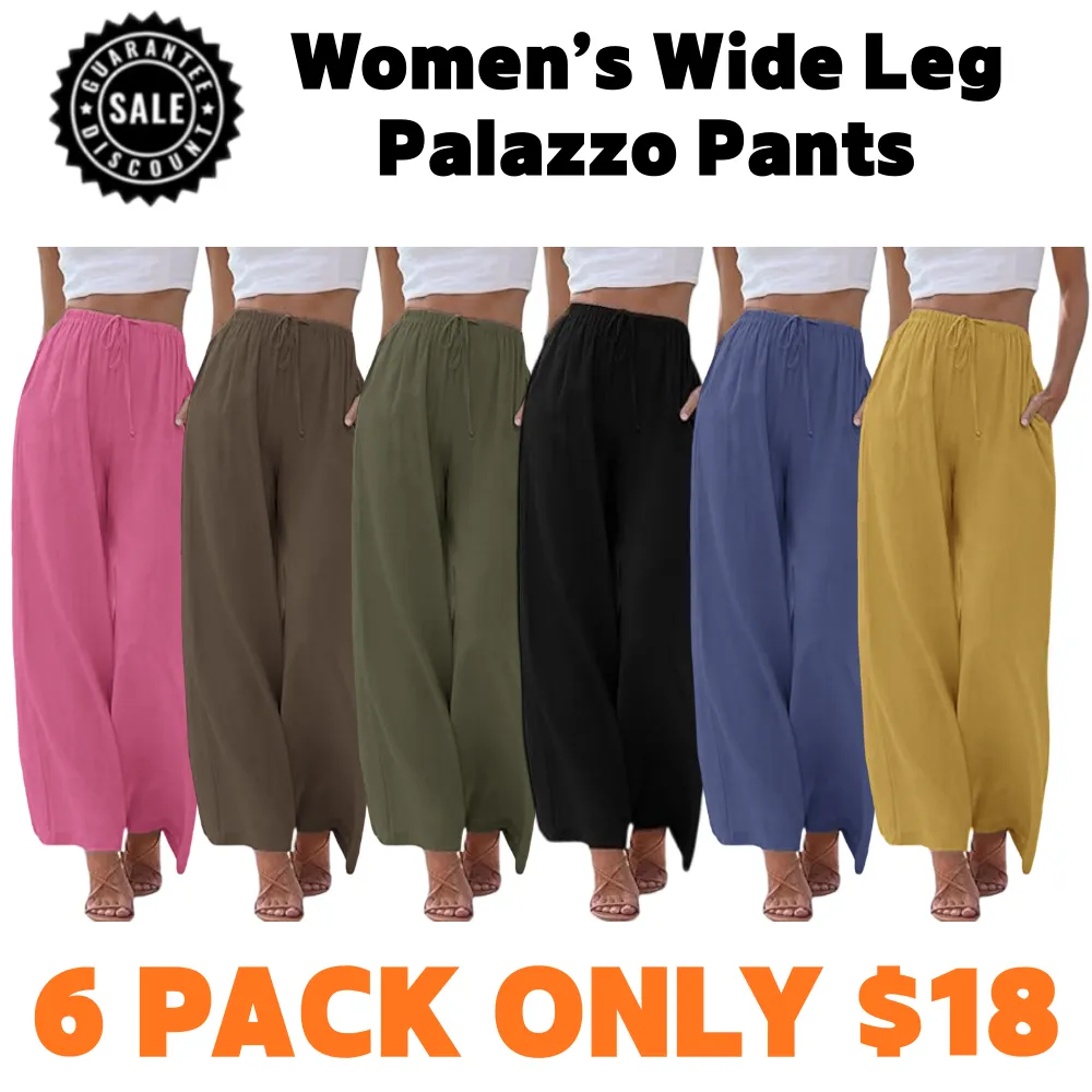 Women’s Wide Leg Palazzo Pants with Pockets – Lightweight Summer Trousers