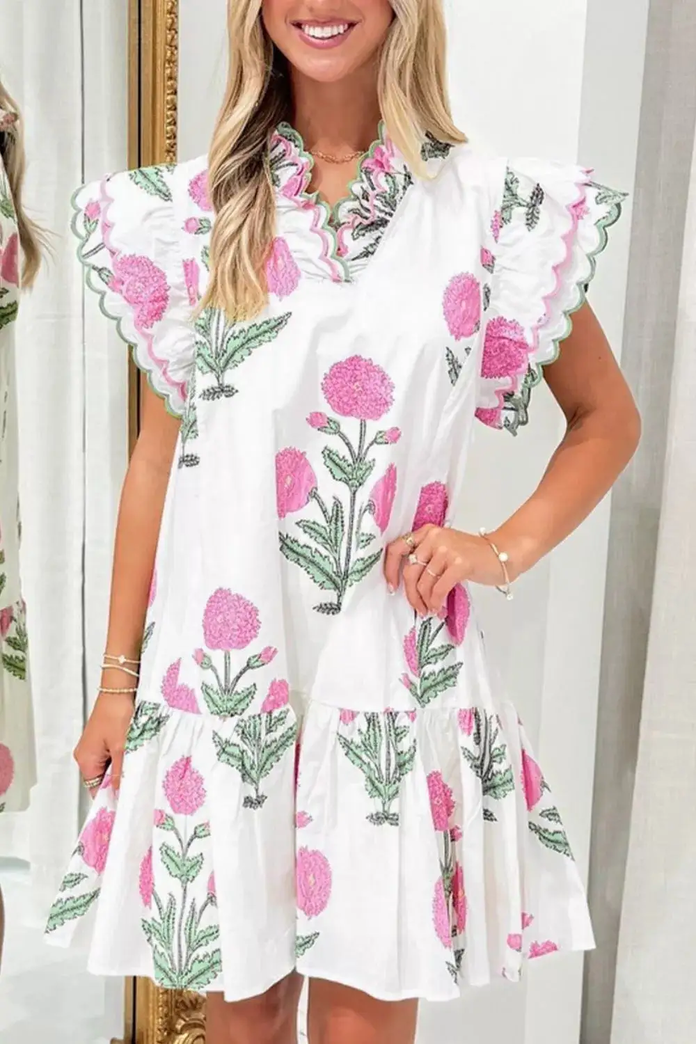 Floral Printed Ruffle Mini Dress