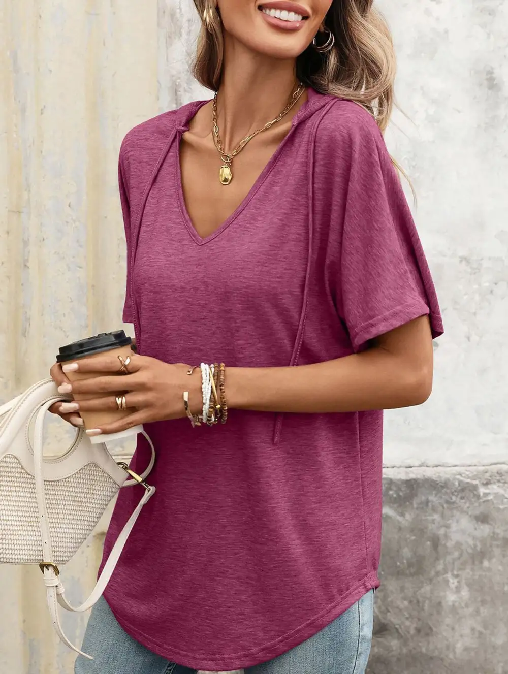 V Neck Loose Short Sleeve Tee