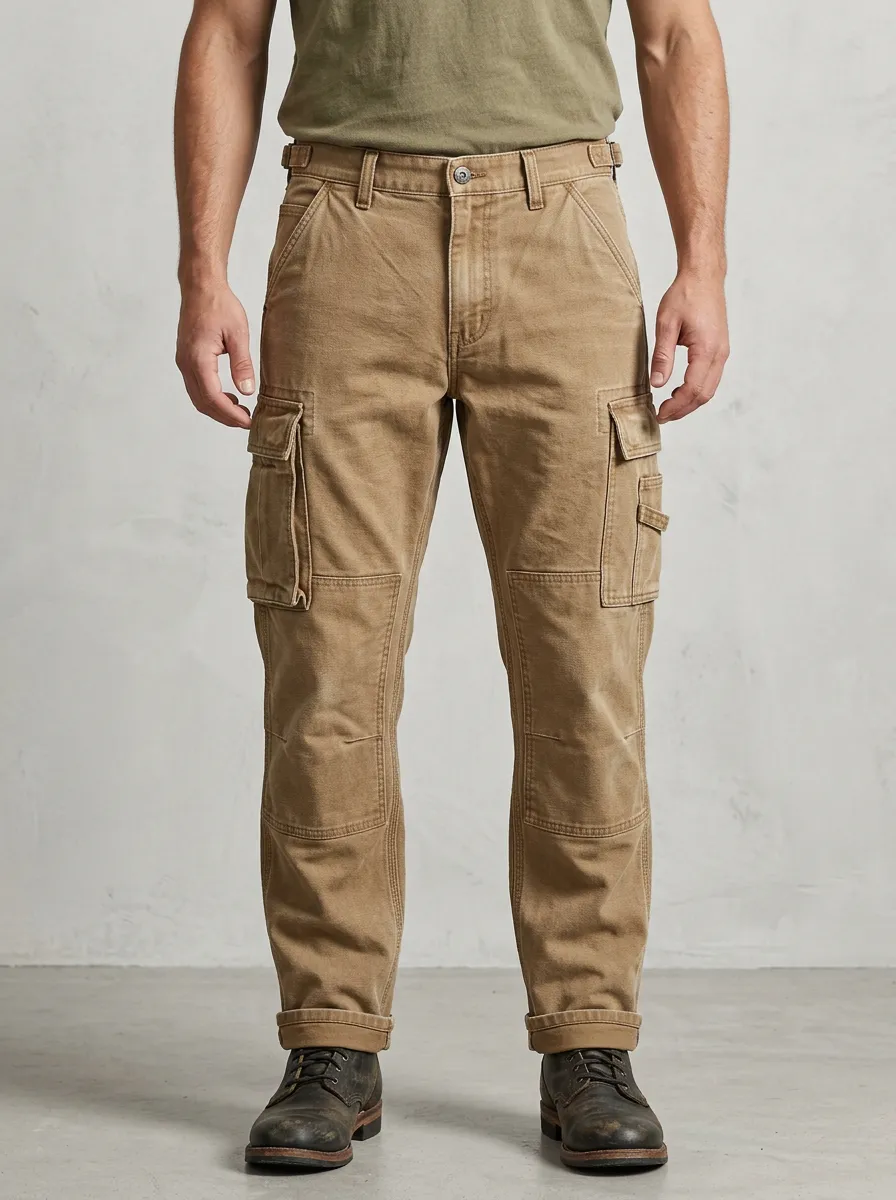 Men's Khaki Multi-Pocket Utility Cargo Pants