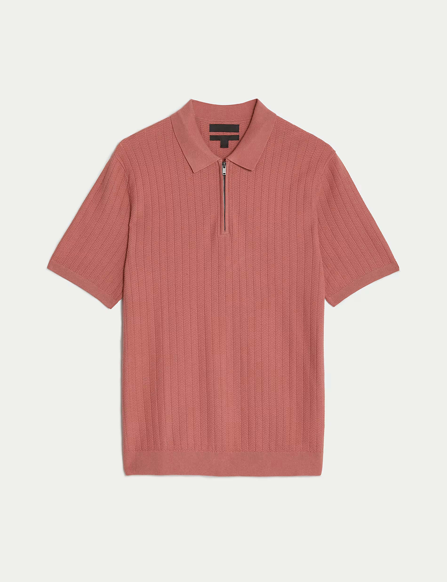 Men's Pink Textured Knit Quarter Zip Polo