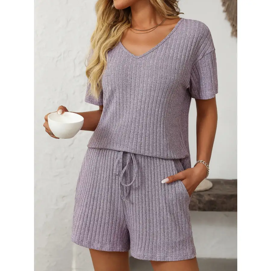 Mandy V Neck Short Sleeve Top and Shorts Set