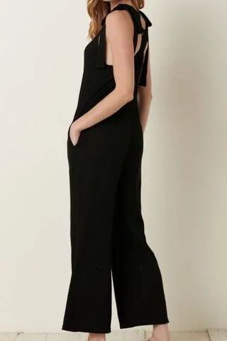 Rib Knit V Neck Cross Back Jumpsuit