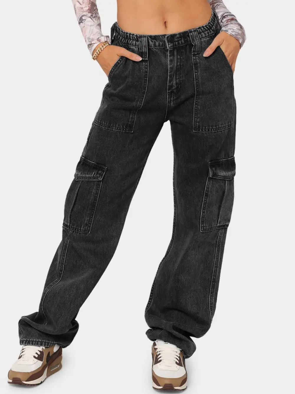 Laid-Back Washed Pocketed Stretch Straight Leg Jeans