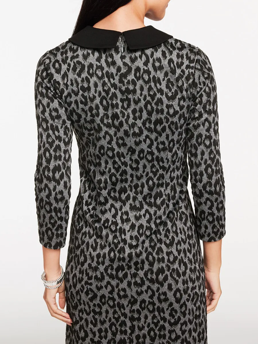 Women'S Stylish Leopard-Print Slim-Fit Midi Dress