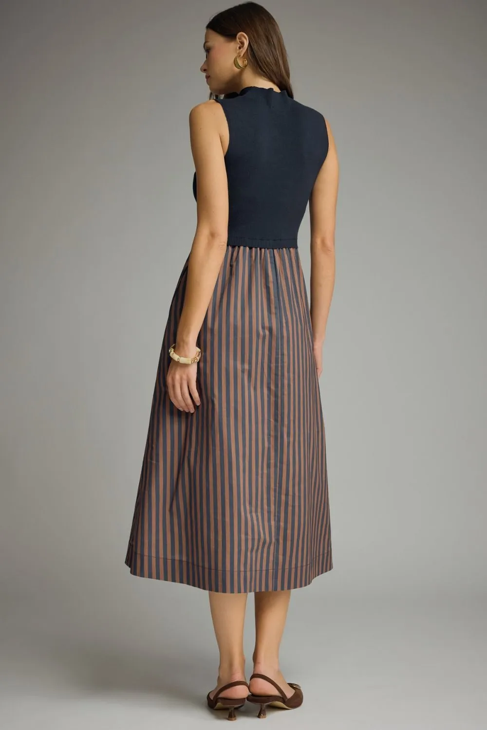 Relaxed Sleeveless Striped Skirt Dress