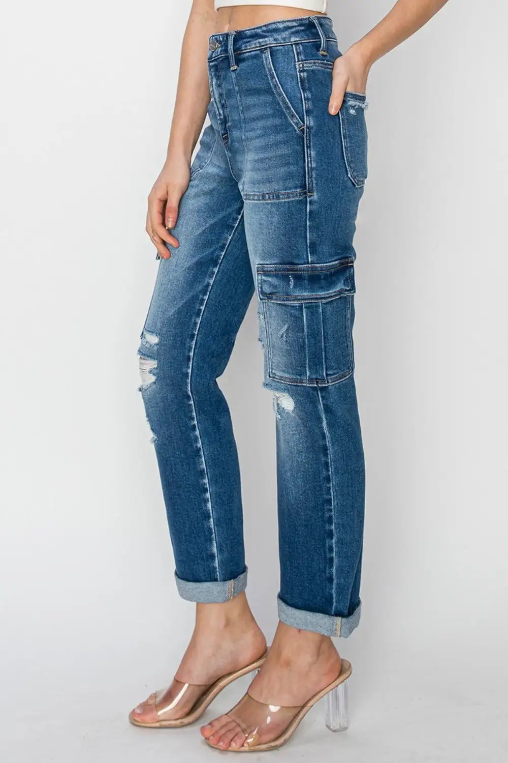 Subtle Texture Short Sleeve Denim Jeans