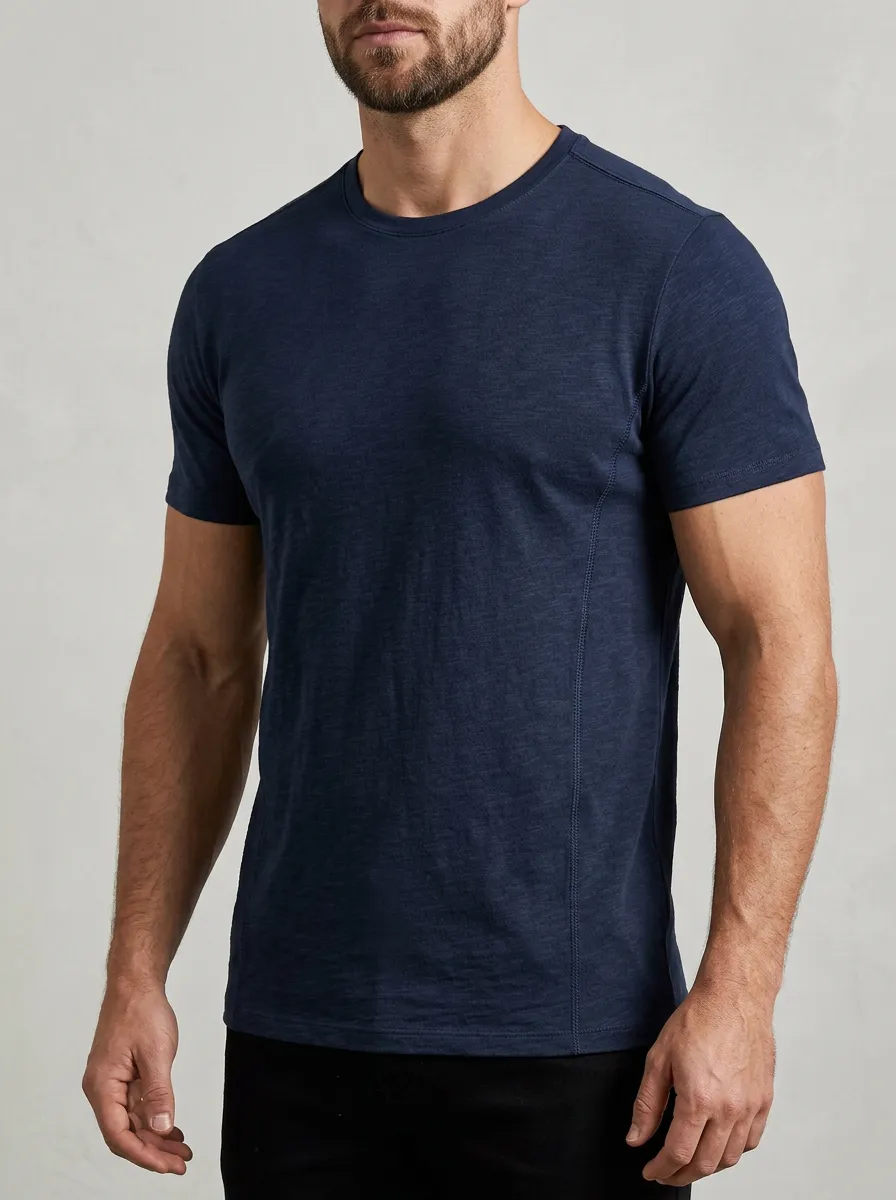 Classic Ribbed Textured Crew Neck Style Men's Slim Fit Short Sleeve T-Shirt
