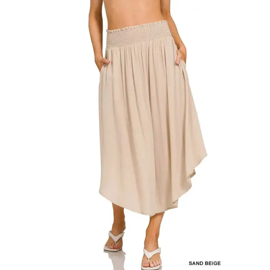 Everyday Woven Crinkle Smocked Waist Maxi Skirt W Pockets