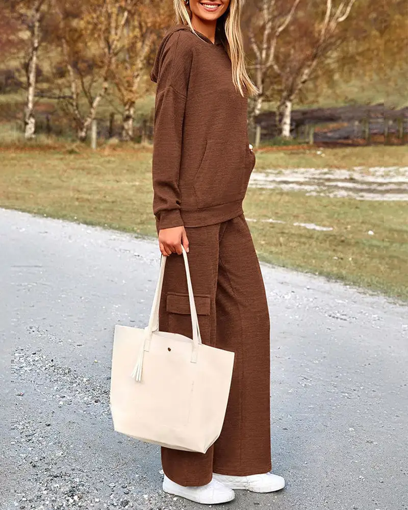 Casual Two-Piece Cargo Sweatsuit Set Hoodie and Pants