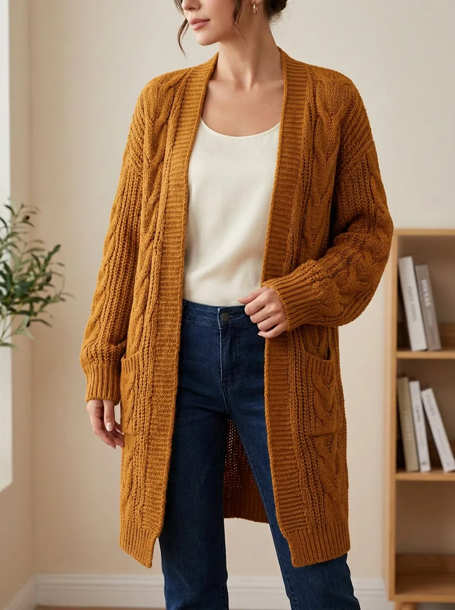 Women's Fall Cable Knit Long Cardigan