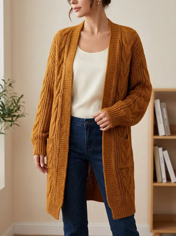 Women's Fall Cable Knit Long Cardigan
