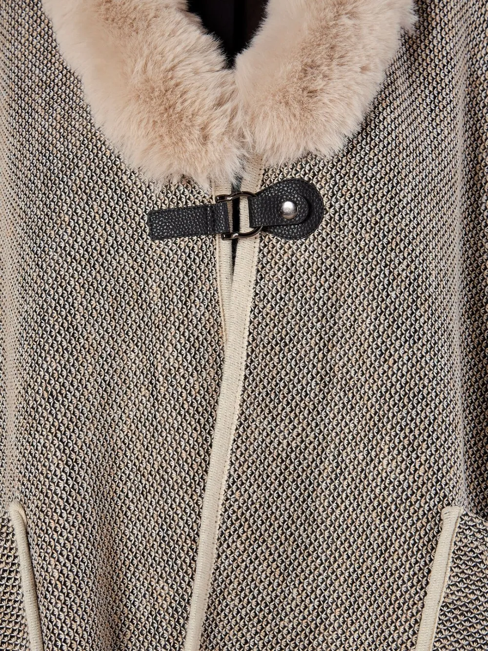 Texture Faux Fur Lined Cape