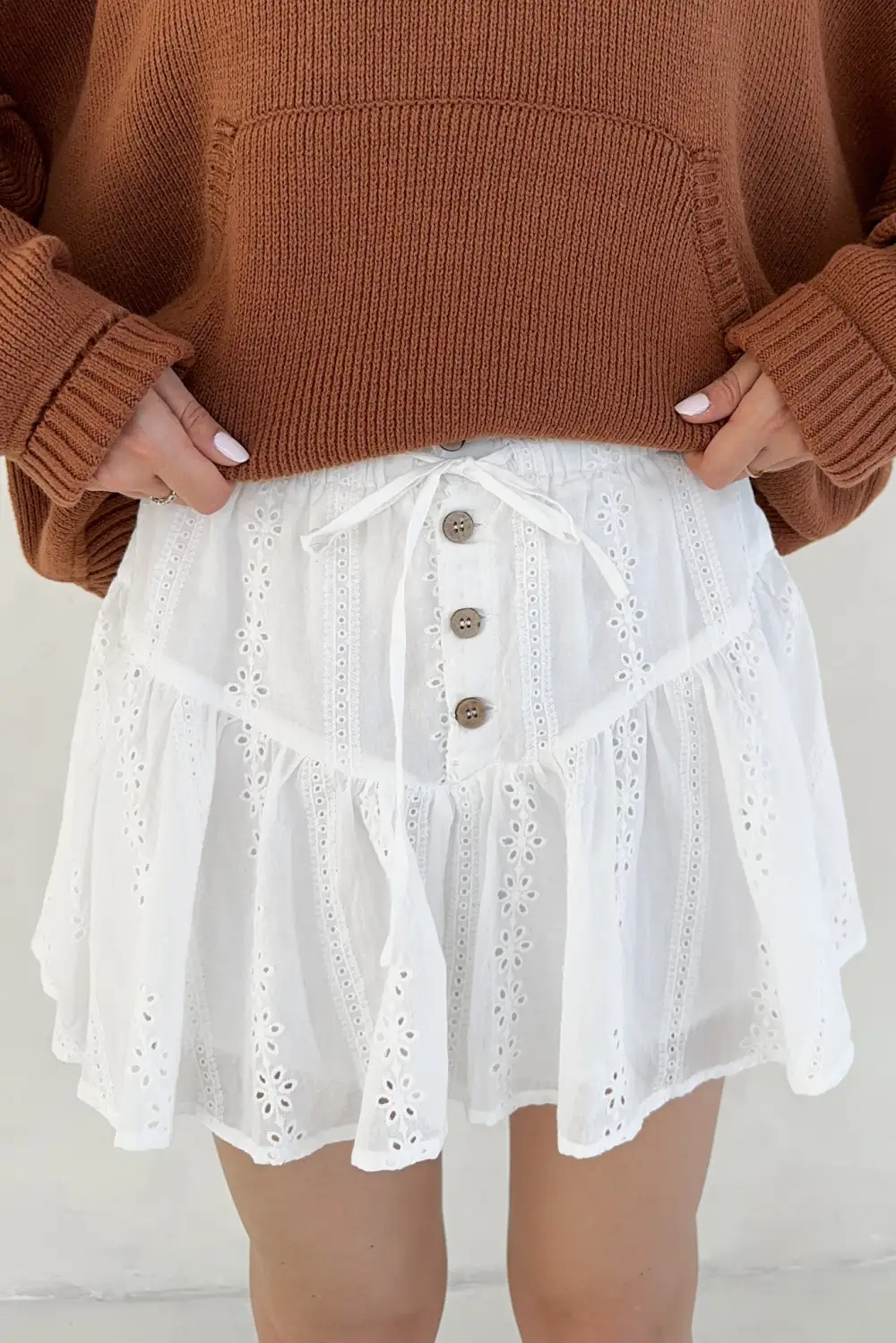 Quiet Detail Drawstring Eyelet Skort
