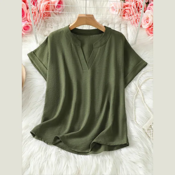 Women's Plain Notched Neck Fitted Blouse Shirts, Casual Classy Elegant Minimalist Basic Top