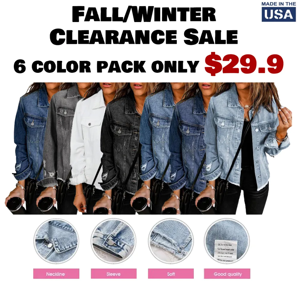 Women's Jean Jackets Casual Non Stretch Boyfriend Washed Coats Distressed Ripped Lapel Long Sleeve Denim Outwear Tops 2025 Womenswear Fall Winter Outfits Fitted Basic