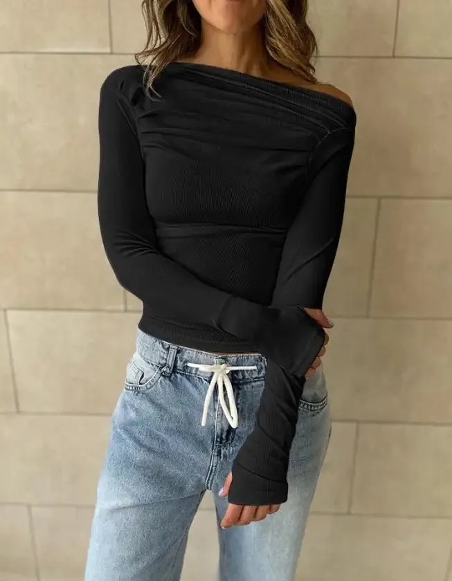 Studio Cotton Blend Ruched Long Sleeve Shirt